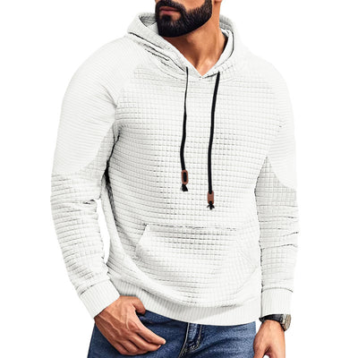 Casual Hooded Men's Checkered Pullover Sweatshirt With Large Pockets