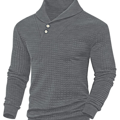 Men's Sporty Casual Loose Solid Color Lapel Jacquard Plaid Sweatshirt