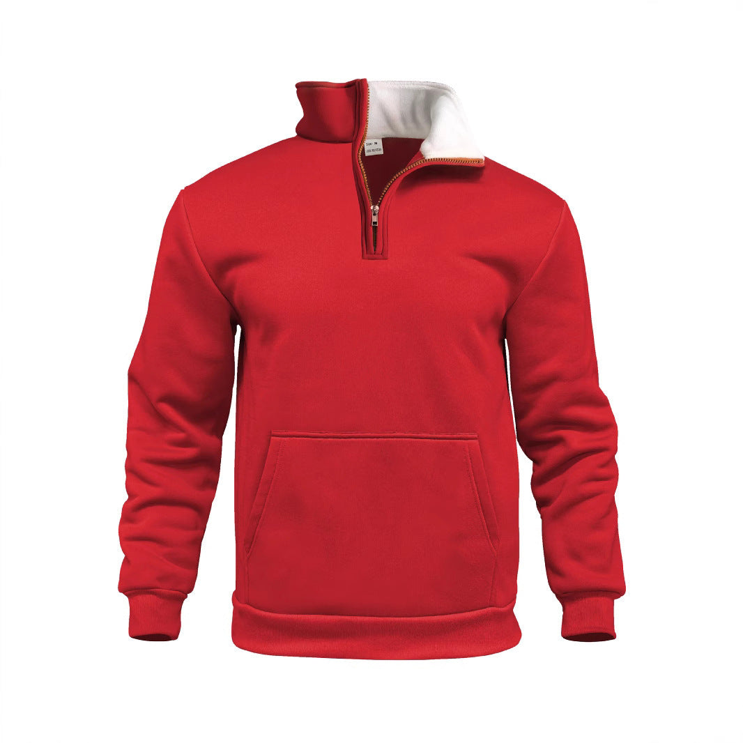 Casual Outdoor High Neck Half-Zip Pocket Long Sleeve Sweatshirt