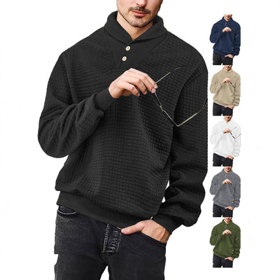 Men's Sporty Casual Loose Solid Color Lapel Jacquard Plaid Sweatshirt