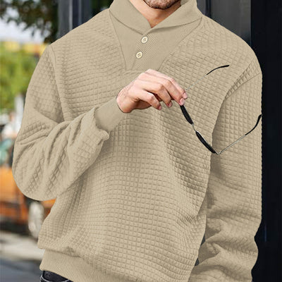 Men's Sporty Casual Loose Solid Color Lapel Jacquard Plaid Sweatshirt