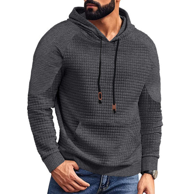 Casual Hooded Men's Checkered Pullover Sweatshirt With Large Pockets