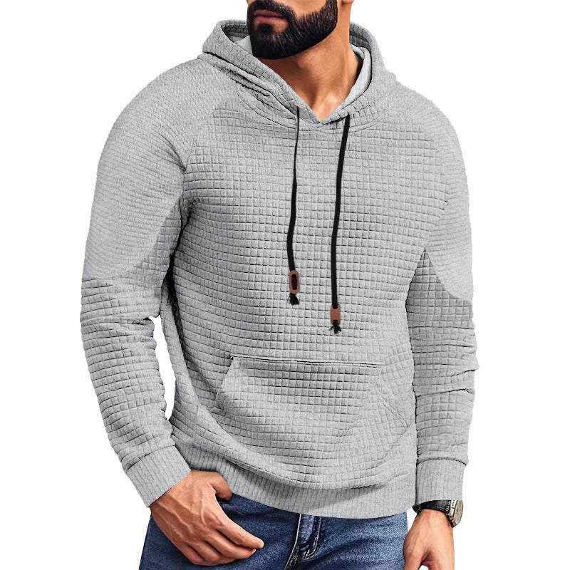 Casual Hooded Men's Checkered Pullover Sweatshirt With Large Pockets
