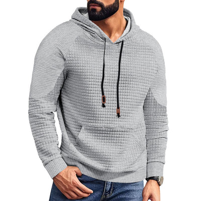 Casual Hooded Men's Checkered Pullover Sweatshirt With Large Pockets