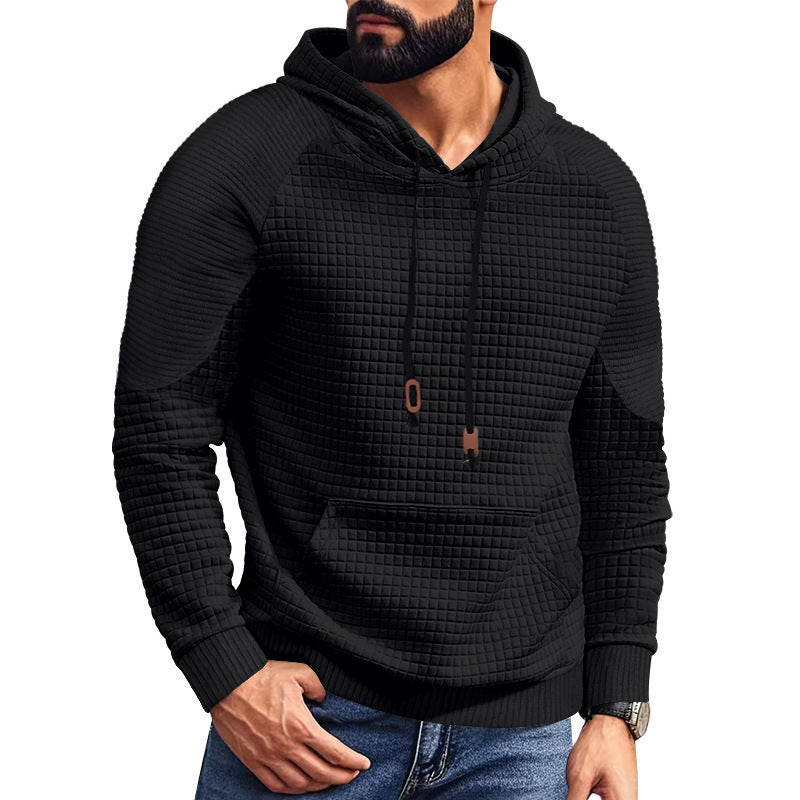 Casual Hooded Men's Checkered Pullover Sweatshirt With Large Pockets