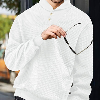 Men's Sporty Casual Loose Solid Color Lapel Jacquard Plaid Sweatshirt